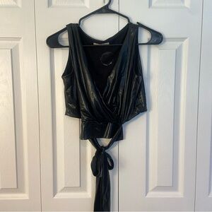 Faux Leather Going Out Tie Top